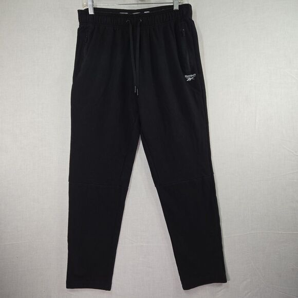 Reebok Black Jogger Sweatpants Zipper Pockets Men Medium Cotton Blend Drawstring - Picture 1 of 8